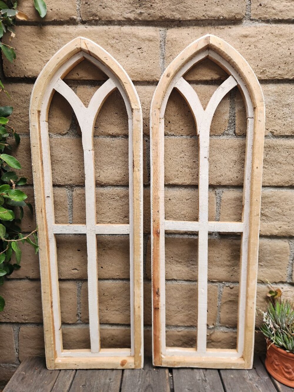 (2 Pcs) 36" H, Pisato Arch Wood Farmhouse White Shabby Chic